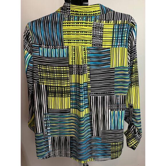 Relativity Women's Button Up Blouse Large with Roll up Sleeves Black Teal - Picture 3 of 7